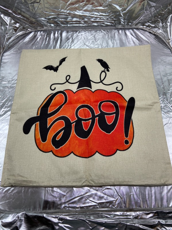 Photo 5 of Fall Halloween Pumpkin Pillow Covers 18x18 Inches Set of 4 Trick or Treat Farmhouse Decor Home Throw Cushion Case for Sofa Couch Decoration SEE PHOTO
