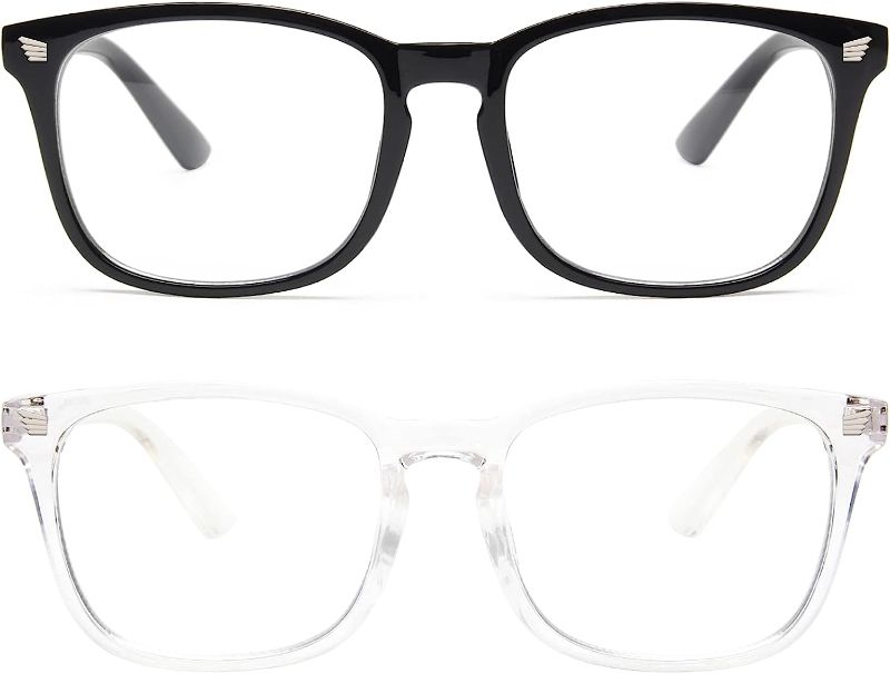 Photo 1 of 2 Pack Blue Light Blocking Glasses, Computer Reading/Gaming/TV/Phones Glasses for Women Men,Anti Eyestrain & UV Glare (Light Black+Clear)
