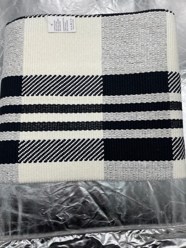 Photo 1 of Birmingham Flatweave Cotton Striped Area Rug in Black/White