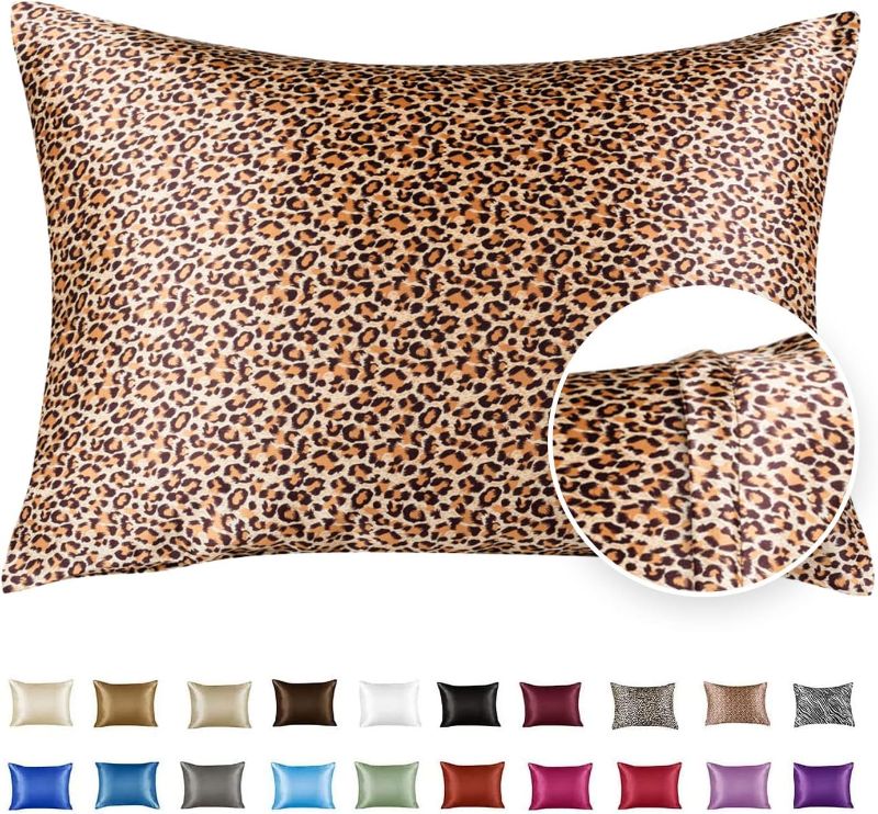 Photo 2 of Luxury Satin Pillowcase for Hair – Standard Satin Pillowcase with Zipper, Leopard Print Cheetah