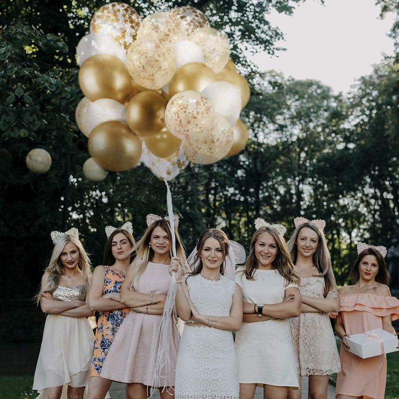 Photo 2 of 60 Pack Gold Balloons + Gold Confetti Balloons w/Ribbon | Balloons Gold | Gold Balloon | Gold Latex Balloons | Golden Balloons | White and Gold Balloons 12 inch | Clear Balloons with Gold Confetti 