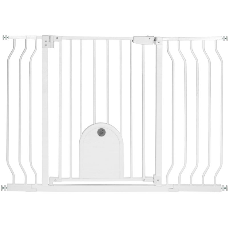 Photo 1 of HUNTEA Baby Gate with Cat Door 30" Height, 29.5"-48.4" Auto-Close Safety Metal Pet Gate for Doorway, Stairs, House, Walk Through Child Gate with Pet Door, Includes 4 Wall Cups and 2 Extension Pieces