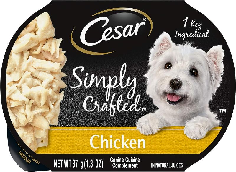 Photo 1 of CESAR Simply Crafted Adult Wet Dog Food Meal Topper, Chicken, (10) 1.3 oz. Tubs
