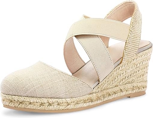 Photo 1 of mysoft Women's Closed Toe Crisscross Elastic Ankle Strap Platform Espadrille Wedge Sandals
