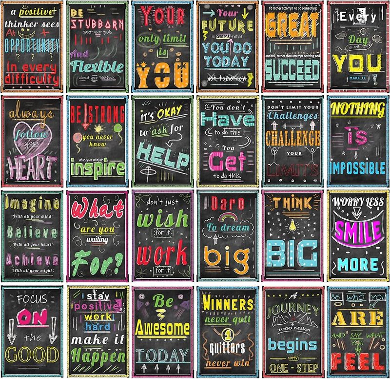 Photo 1 of 24 Pack Motivational Posters for Middle and High School Classroom & Office Decorations, Inspirational Quote, Growth Mindset Wall Art for Teachers, Students, School,Chalkboard Designs,17.2 x 12 Inches
