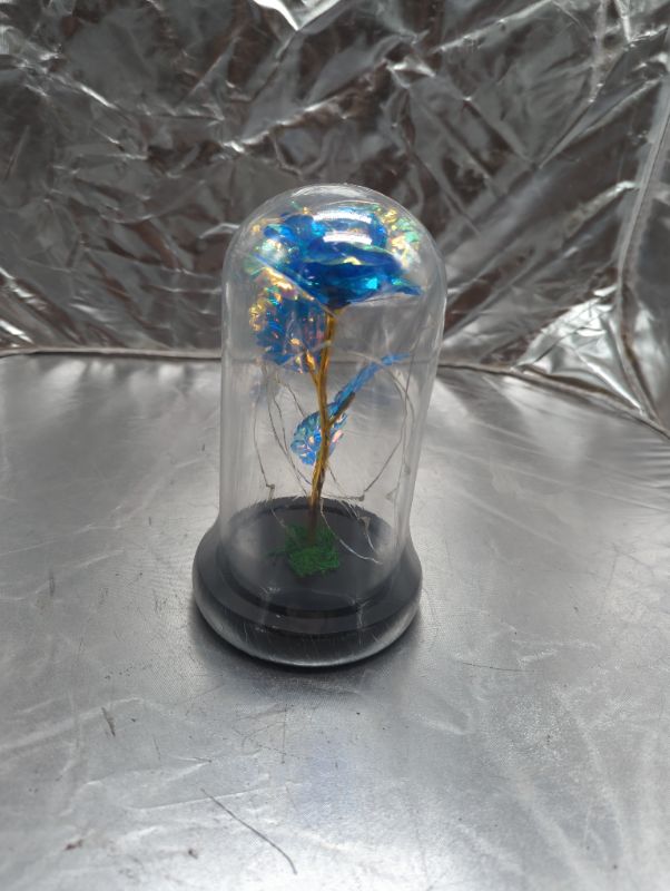 Photo 2 of Forever Artificial Rose Flower, Galaxy Rose Flower in Glass Dome with Led Light for Home Decor, Gifts for Women, Valentine's Day, Birthday and Anniversary (Blue)
