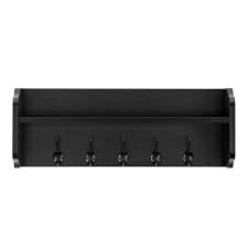 Photo 1 of  Entryway Floating Utility Wall Shelf with Hooks – Wall Mounted (Black) - product style may differ from stock photo.