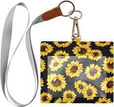 Photo 1 of 2 Pack PU Leather Vaccine Card Holder with Cute Sunflower Print/Leopard Print,4 x 3" CDC Vaccination Card Protector/Covers with Lanyard & Waterproof Card Slot & Clip Keychain
