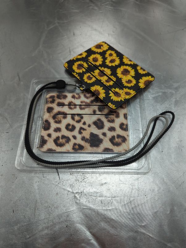 Photo 3 of 2 Pack PU Leather Vaccine Card Holder with Cute Sunflower Print/Leopard Print,4 x 3" CDC Vaccination Card Protector/Covers with Lanyard & Waterproof Card Slot & Clip Keychain

