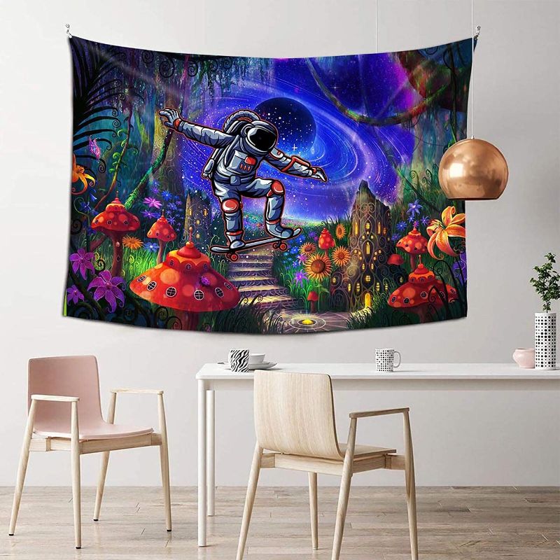 Photo 1 of DBLLF Magic Forest Tapestry Cool Astronaut Skateboarding in The Wonderland Tapestries Trippy Space Galaxy Planet Wall Tapestry, 60"x 40" Flannel Art Tapestry for College Dorm Home Decor GTXYDB311
