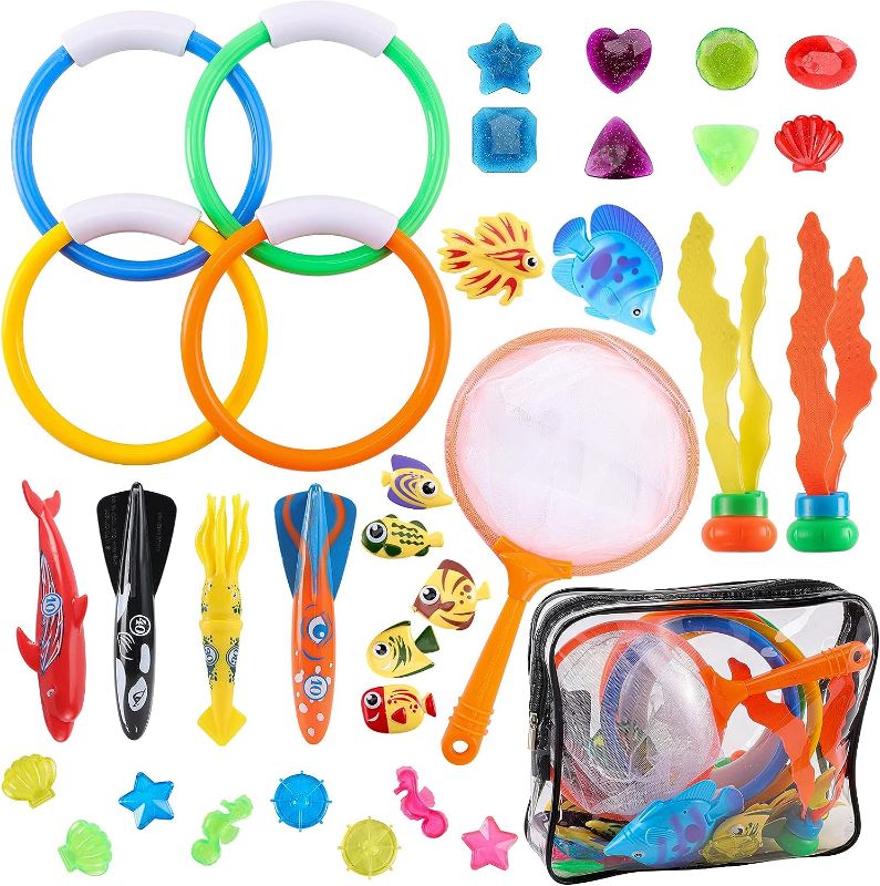 Photo 1 of LovesTown 37 PCS Kids Diving Toys, Pool Diving Toys with Storage Bag Underwater Swimming Toys Summer Dive Toy for Outdoor Activities Swimming Pools
