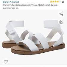 Photo 1 of Women's Sandals Adjustable Velcro Flats Stretch Casual Summer Slip on - White - Size 8

