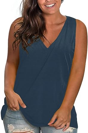 Photo 1 of ALLOEGT Womens Plus Size Tank Tops Summer Basic V Neck Side Split T Shirts - Size 20W - Maroon, stock photo to show style, see photos
