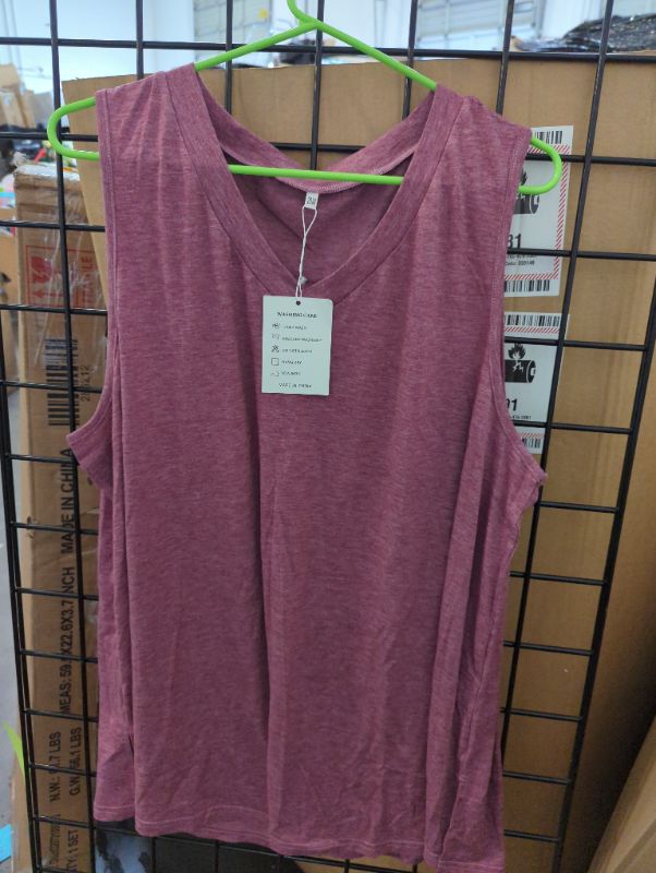 Photo 2 of ALLOEGT Womens Plus Size Tank Tops Summer Basic V Neck Side Split T Shirts - Size 20W - Maroon, stock photo to show style, see photos
