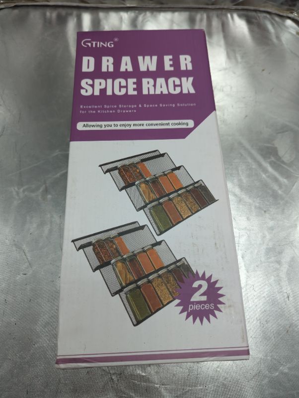 Photo 2 of Spice Rack Organizer for Drawer, 4-Tier High Capacity Seasoning Organizer for Cabinet, Kitchen, Bathroom, Expands 13.2" to 26.4" W, 2 Pack