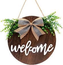 Photo 1 of Welcome Sign For Front Door, Farmhouse Wall Decor Welcome Sign, 12" Wooden Welcome Home Decorations, Outdoor Welcome Signs For Porch, Wreaths For Front Porch Door Wall Hanging by Nidoot(Brown) - see photo for actual sign
