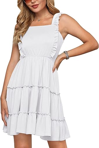 Photo 1 of Clarisbelle Women Summer Square Neck Ruffle Sleeve Flowy Tiered Mini Dress - White - XL