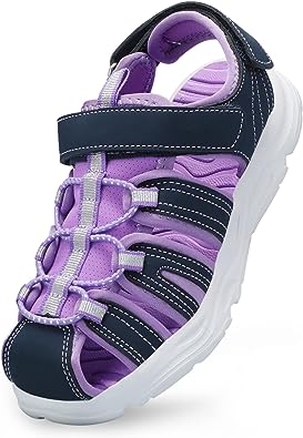 Photo 1 of RUNSIDE Boys Girls Closed-Toe Summer Beach Sports Sandals Outdoor Water Shoes - Navy/Purple - Size 6