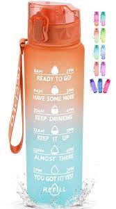 Photo 1 of Motivational 32 oz Water Bottle with Fruit Filter,BPA Free Water Jug with Time Marker for School,Orange/Glacier Blue Ombre

