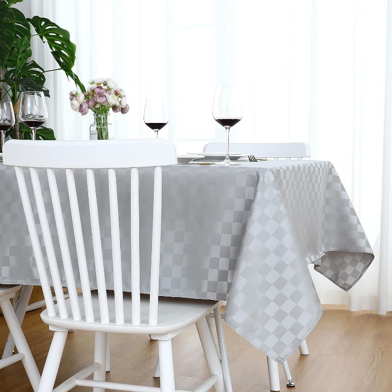 Photo 1 of FOLINS&HOME Grey Gingham Checkered Square Tablecloth 60 x 60 Waterproof Heavy Duty Polyester Plaid Table Cloth Wrinkle Free Table Cover for Kitchen Dinning Indoor and Outdoor - Oblong/Rectangle
