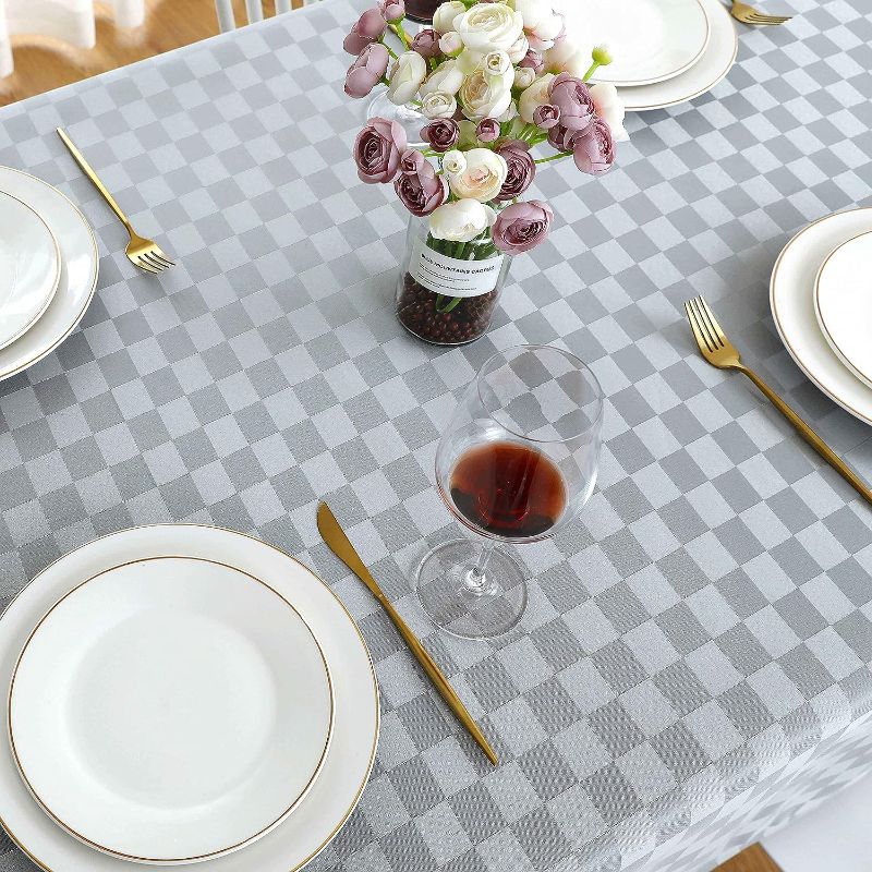 Photo 2 of FOLINS&HOME Grey Gingham Checkered Square Tablecloth 60 x 60 Waterproof Heavy Duty Polyester Plaid Table Cloth Wrinkle Free Table Cover for Kitchen Dinning Indoor and Outdoor - Oblong/Rectangle
