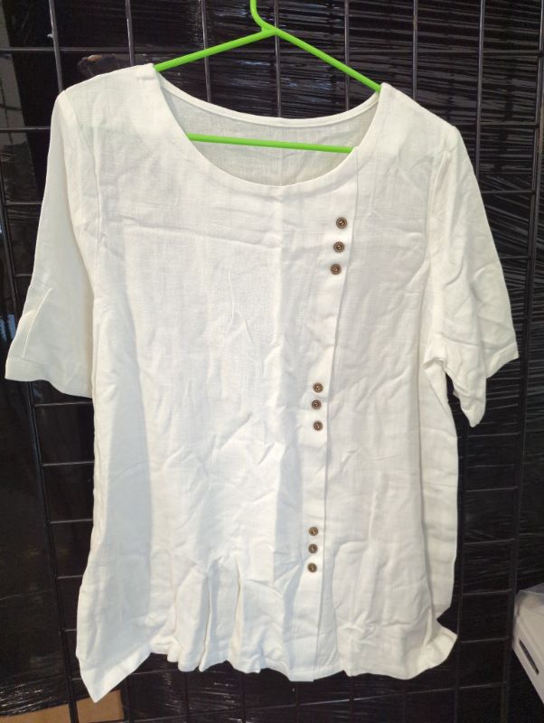 Photo 2 of Women's Crew Neck Short Sleeve Blouse Casual Tunic Tops T-Shirts - White - Size Large
