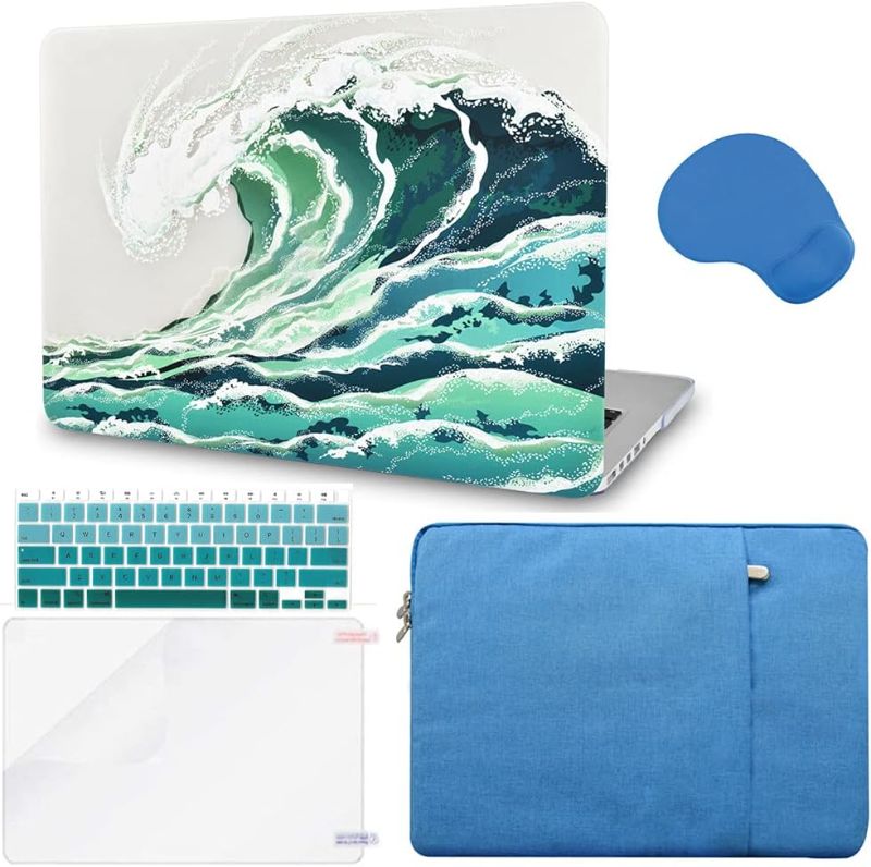 Photo 1 of UPOTI Compatible with MacBook Air 13 inch Case 2021,2020,2019,2018 Release A1932 Retina Display + Touch ID Plastic Hard Shell + Sleeve + Mouse Pad + Keyboard Cover + Screen Protector (Ocean Wave)
