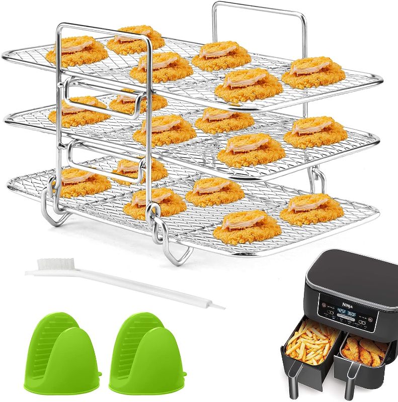 Photo 1 of Klaimbmo Air Fryer Rack for Ninja Dual Air Fryer, 304 Stainless Steel Multi-Layer Dehydrator Rack Rectangle Stackable, Air Fryer Accessories Compatible with Ninja DZ201/DZ401 Air Fryer
