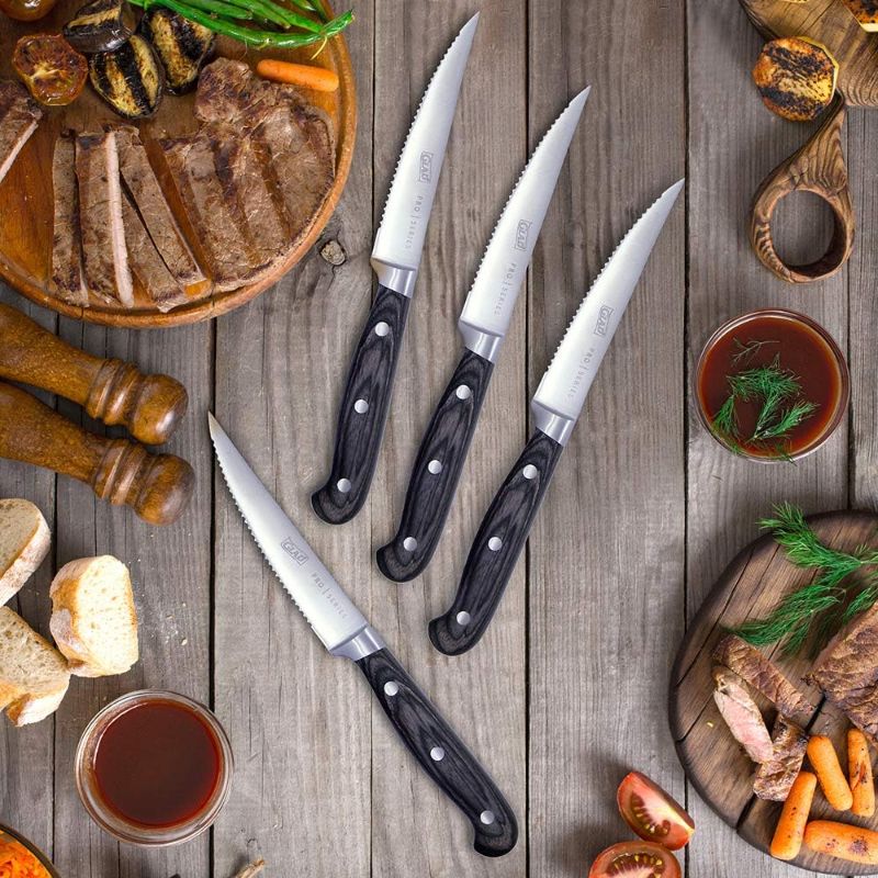 Photo 1 of Glad 4-Piece Steak Knife Set with Pakkawood Handles | 4.5-Inch Serrated Knives, Professional High Carbon Stainless Steel Cutlery
