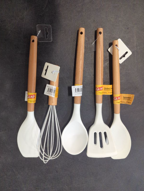 Photo 1 of GLAD - 5pcs Wooden Handle Silicone Head Cooking Kitchen Utensils - Variety, see photo