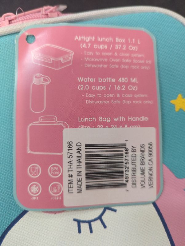 Photo 3 of Clip Pac - Unicorn Lunch Set - Airtight Lunch Box, Water Bottle, Lunch Bag w/Handle