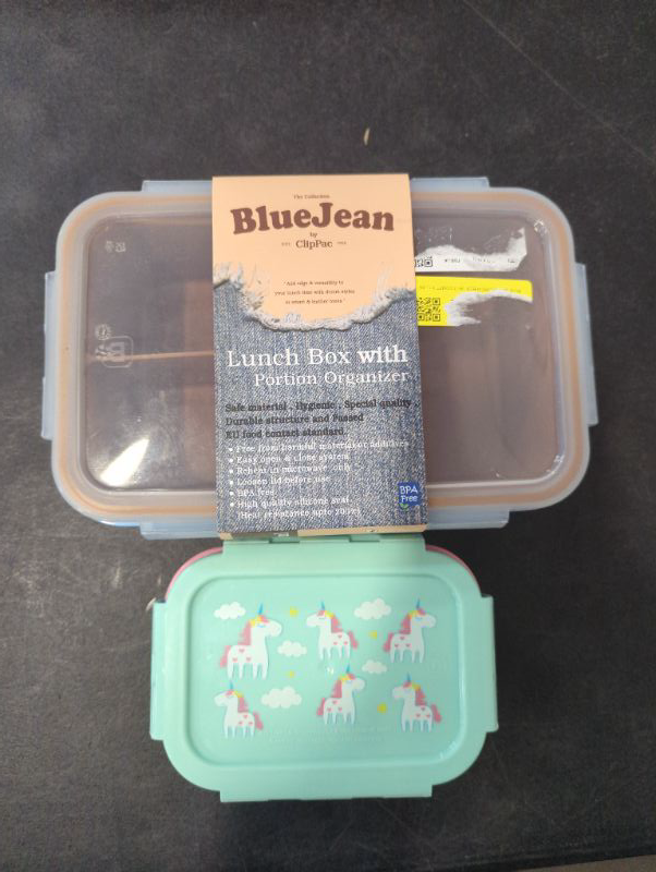 Photo 3 of Blue Jean Collection by Clip Pac - Lunch Box w/Portion Organizer + Small Unicorn Container