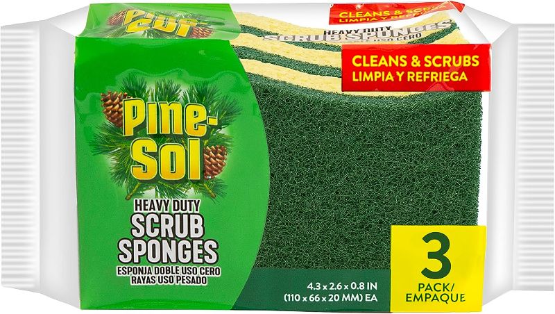 Photo 1 of Pine-Sol Heavy Duty Scrub Sponges for Cleaning | Dual-Sided Dishwashing and Scouring Pad | Kitchen Supplies for Washing Dishes, Pots, Pans, 3 Pack - 4 Packs/3 Per Pack