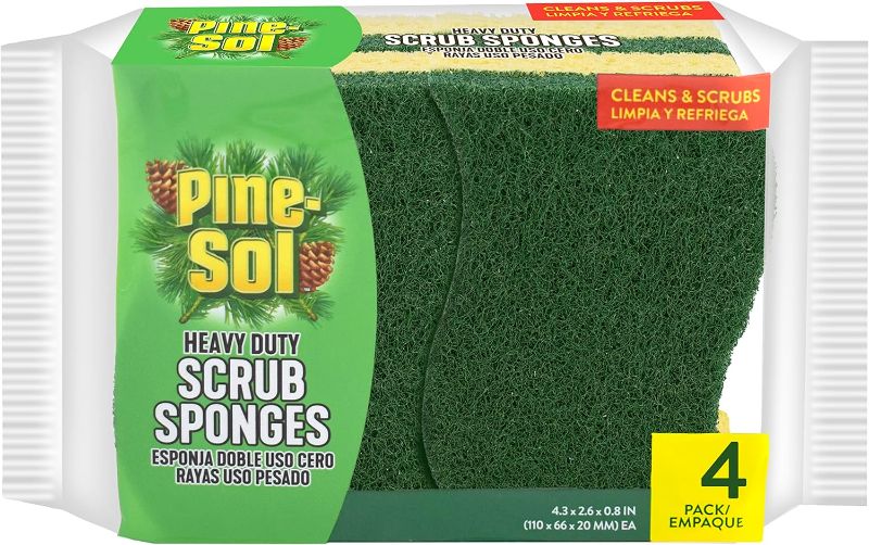 Photo 1 of Pine-Sol Heavy Duty Scrub Sponges for Cleaning | Dual-Sided Dishwashing and Scouring Pad | Kitchen Supplies for Washing Dishes, Pots, Pans, Two 4-Packs + One 3-Pack 