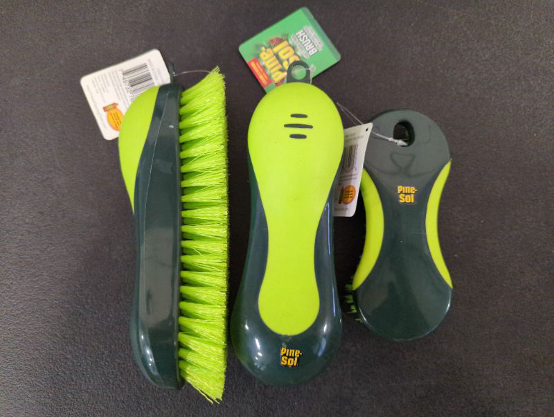 Photo 2 of Pack of 3 - Pine-Sol Heavy Duty Scrub Brush – Multipurpose Cleaning Tool for Floors, Tubs, Sinks | Soft Comfort Grip with Flexible Stiff Bristles, Yellow, Green - Medium/Small Sizes