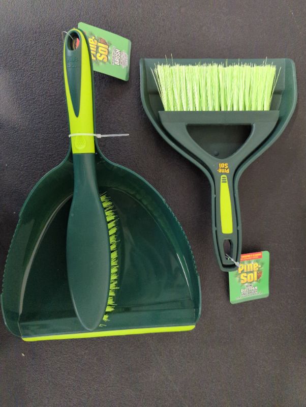 Photo 3 of Pine-Sol Dustpan and Brush Set + Pine-Sol Mini Dustpan and Brush Set | Nesting Snap-On Design | Portable, Compact Dust Pan and Hand Broom for Cleaning with Rubber Grip Edge, Green
