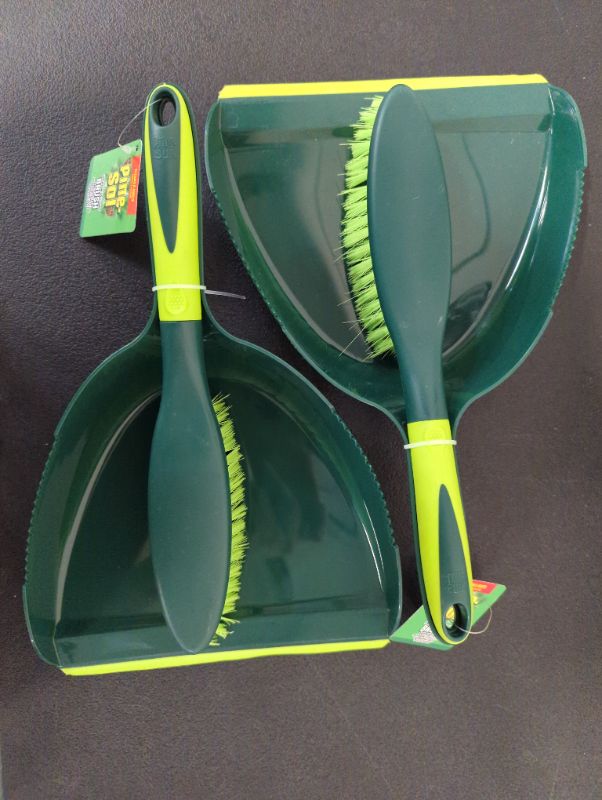 Photo 2 of Pine-Sol Dustpan and Brush Set | Nesting Snap-On Design | Portable, Compact Dust Pan and Hand Broom for Cleaning with Rubber Grip Edge, Green - 2 Pack