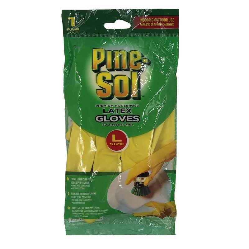 Photo 1 of Pine-Sol Premium Latex Gloves | Protection from Bacteria, Germs, Chemicals, Odors | Indoor/Outdoor Use for Safe Cleaning, Washing, Gardening | 1 Pair/per Pack, Large, Yellow - 4 Pack