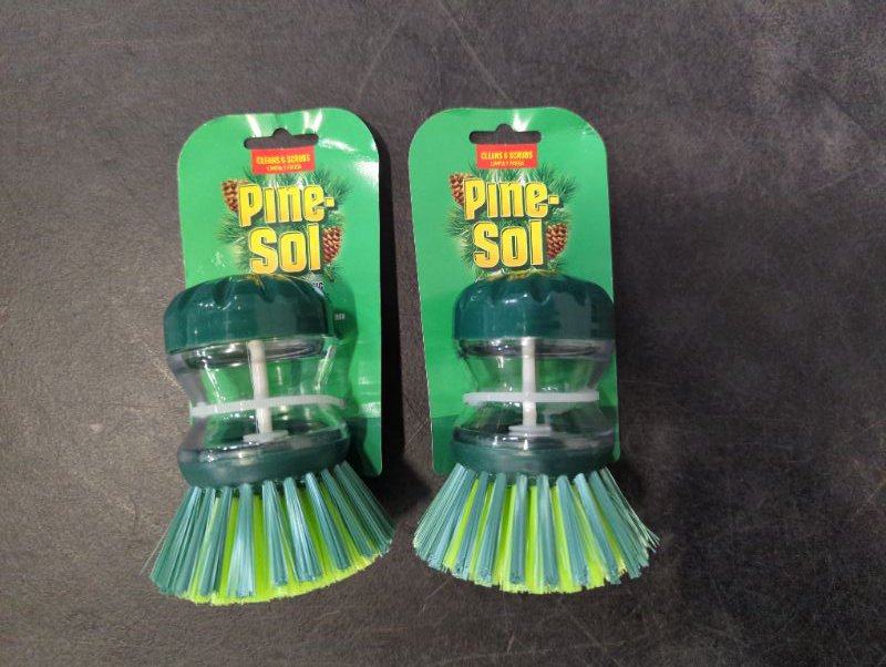 Photo 2 of Pine-Sol Soap Dispensing Scrub Brush | Soft Bristles, Safe with Non-Stick Cookware | Kitchen Scrubber for Dishes, Pots and Pans - 2 Pack