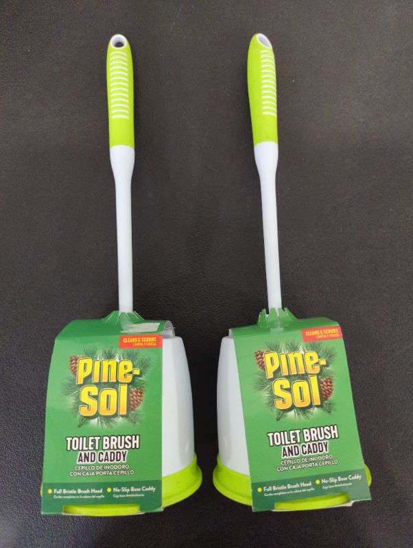 Photo 2 of Pine-Sol Toilet Bowl Cleaner Brush with Holder | Heavy Duty Cleaning Wand, Non-Slip Handle, Storage Caddy | Bathroom Supplies, Yellow, Green - 2 Pack