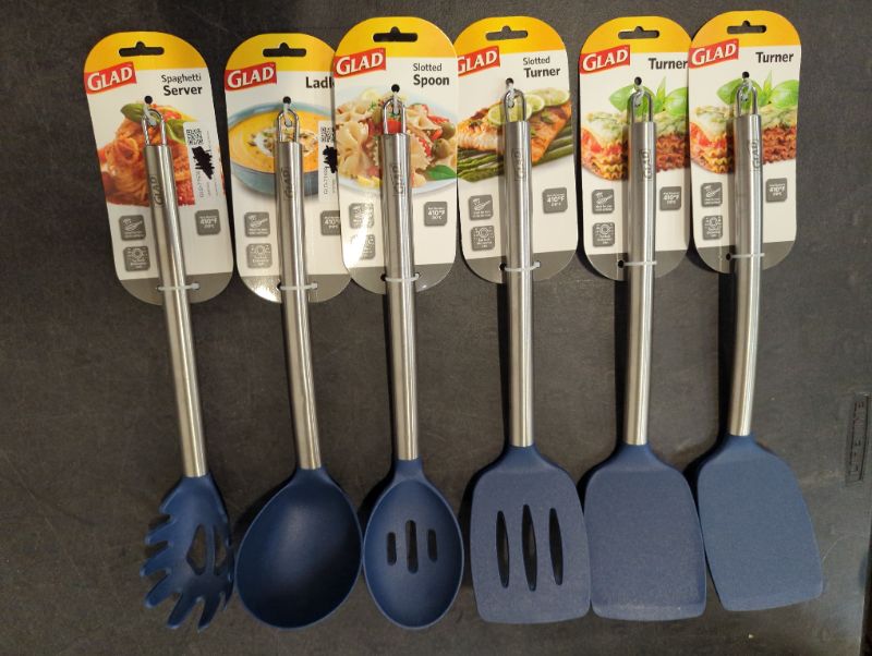 Photo 1 of GLAD - Nylon Head with Stainless Steel Handle - Cooking Utensil Bundle - Navy - 6pcs, see photo