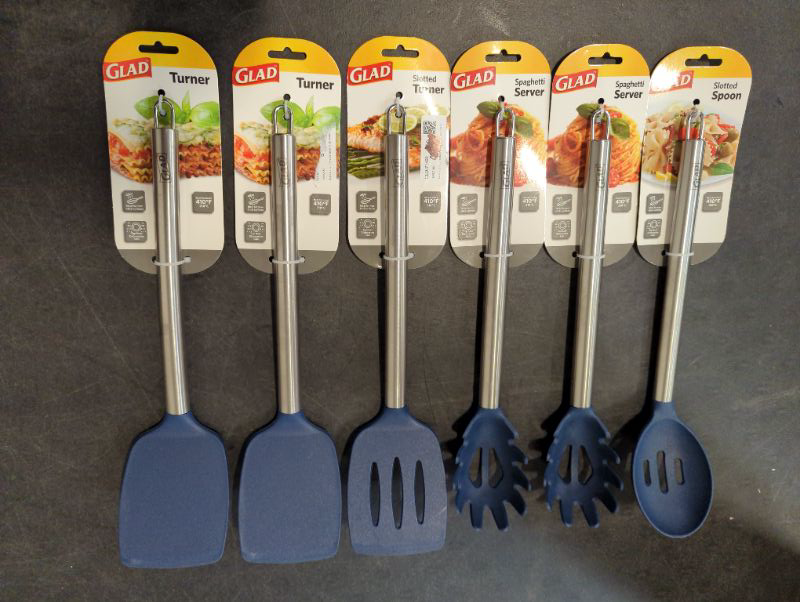 Photo 1 of GLAD - Nylon Head with Stainless Steel Handle - Cooking Utensil Bundle - Navy - 6pcs, see photo