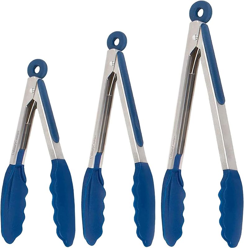 Photo 1 of GLAD Silicone Kitchen Tongs with Silicone Tips, Set of 3 Heat Resistant Tongs for Serving Food, 7-Inch, 9-Inch, 12-Inch Locking Silicone Tongs for Cooking Tongs, Salad Tongs, Blue Kitchen Utensils