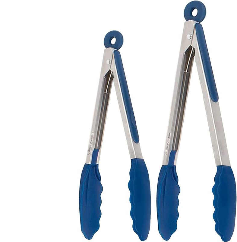 Photo 1 of GLAD Silicone Kitchen Tongs with Silicone Tips, Set of 2 Heat Resistant Tongs for Serving Food,  9-Inch & 12-Inch Locking Silicone Tongs for Cooking Tongs, Salad Tongs, Blue Kitchen Utensils