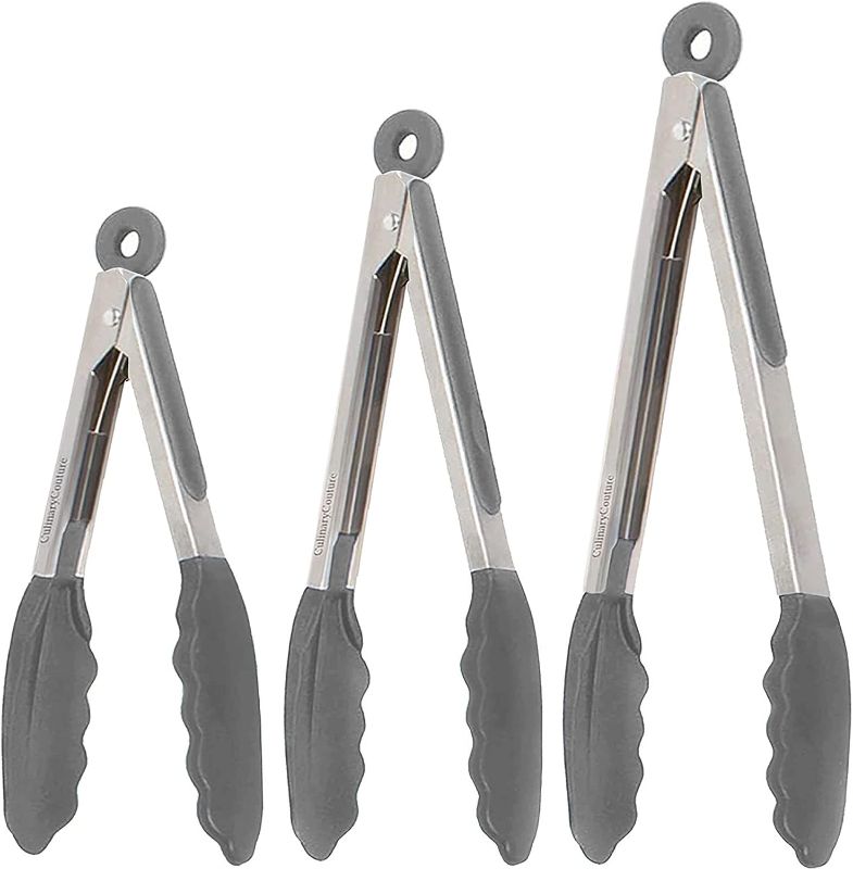 Photo 1 of GLAD Silicone Kitchen Tongs for Cooking with Silicone Tips, Heat Resistant Tongs for Serving Food, 7-Inch, 9-Inch, 12-Inch Locking Silicone Tongs, Set of 3 Salad Tongs, Grey Kitchen Utensils