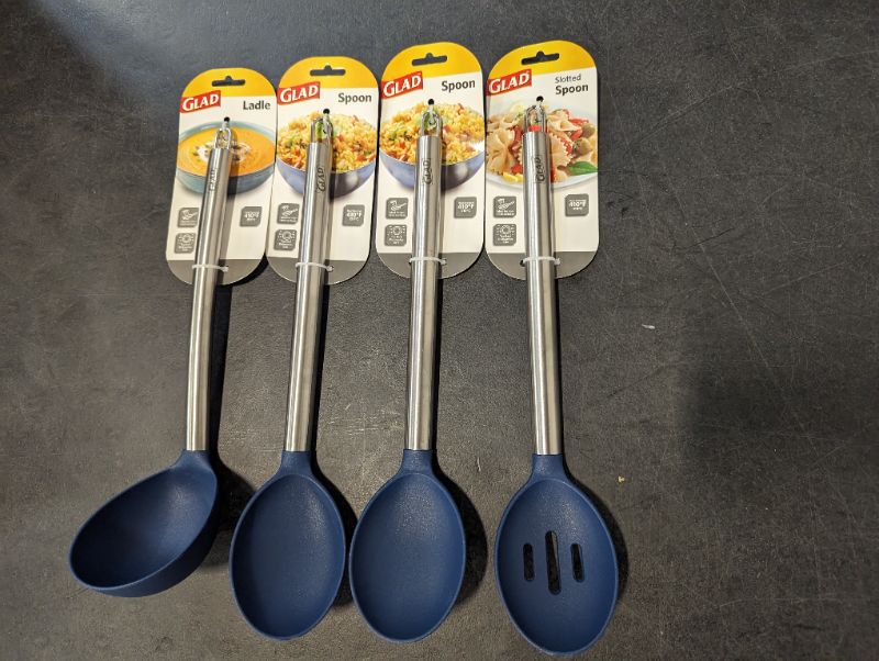 Photo 1 of GLAD Nylon Head with Stainless Steel Handle Kitchen Utensil Bundle - 4pcs - Navy
