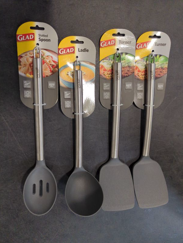 Photo 1 of GLAD Nylon Head with Stainless Steel Handle Kitchen Utensil Bundle - 4pcs - Grey