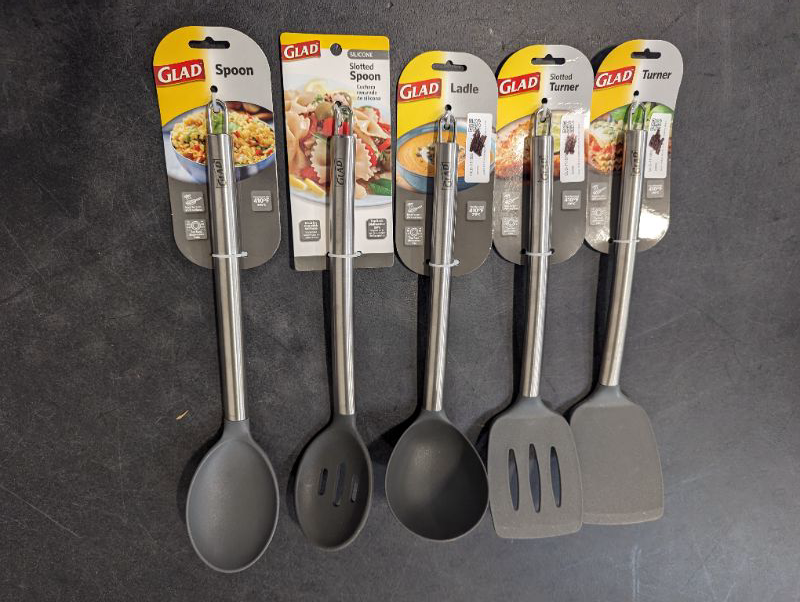 Photo 1 of GLAD Nylon Head with Stainless Steel Handle Kitchen Utensil Bundle - 5pcs - Grey