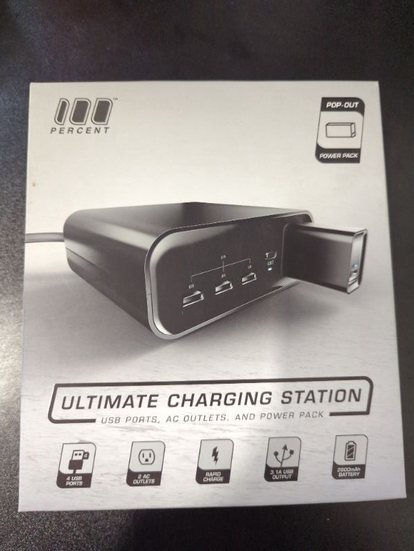 Photo 2 of 100 PERCENT MPU901 Wall Charging USB Station With Portable Battery that Slides Out, On-The-Go USB Power Pack 