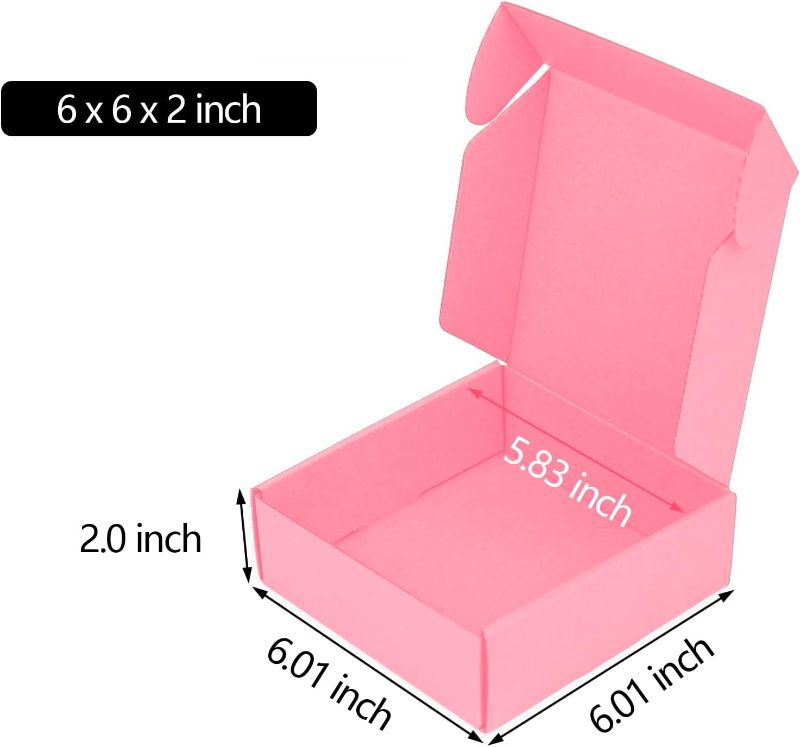 Photo 2 of 6x6x2 Inches Shipping Boxes for Small Business Pack of 25, Small Cardboard Corrugated Mailer Boxes for Shipping Packaging Craft, Mailing Packing 6x6x2 Inches C# Pink